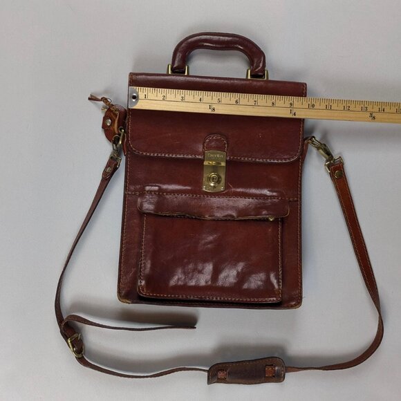 Vintage 1980s ConteMax Italian Leather Crossbody Bag Handmade Lock & Key Brown - Picture 3 of 15